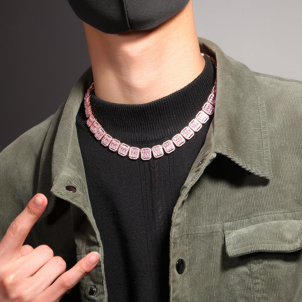 halo iced baguette travis chain rose gold pink diamond female bling diamond necklace chain bracelet cheapest asap rocky vlone