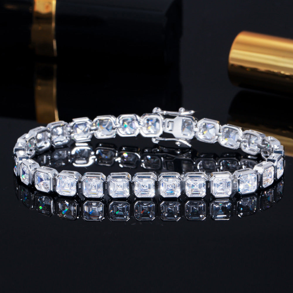 Emerald-Cut Diamond Eternity Line Tennis Bracelet in white gold travis scott