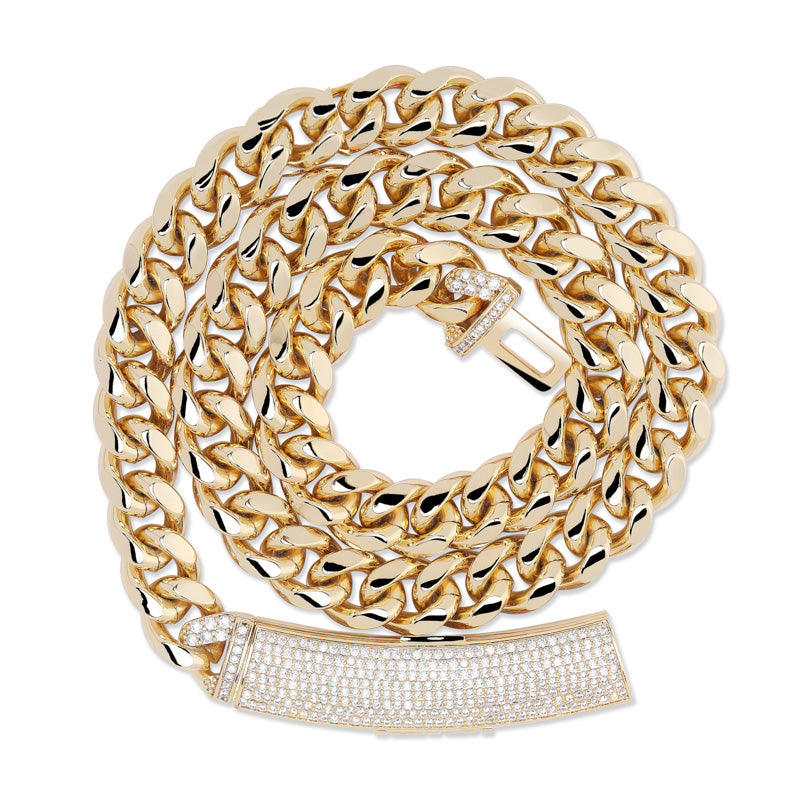12mm cuban link necklace chain custom curvy clasp fully iced micro pave set diamond ifandco