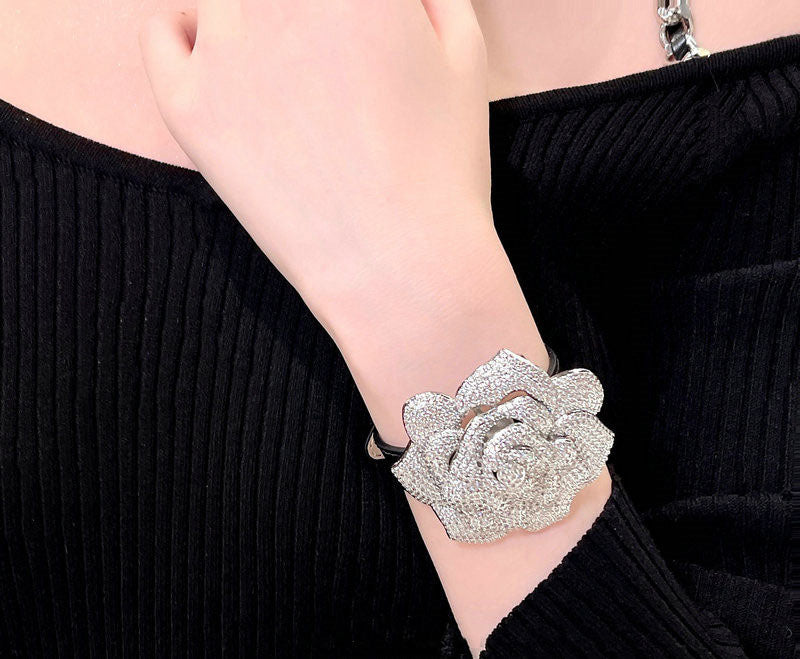 Piaget rose diamond bangle bracelet watch leather strap diamonds