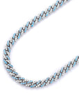 8mm cuban links necklace chain in white and blue diamonds