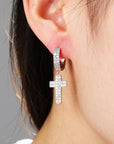 Dangling cross hoop earrings fully iced diamond ifandco shopgld