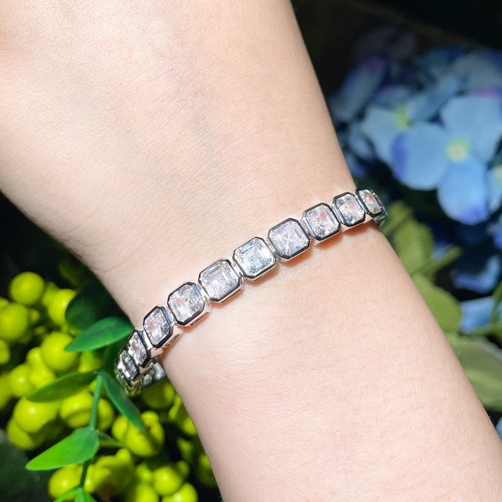 Emerald-Cut Diamond Eternity Line Tennis Bracelet in white gold travis scott