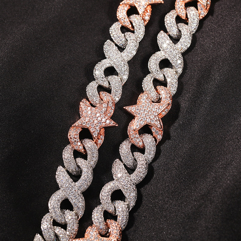 Custom fully iced diamond star interlaced cuban link short choker necklace rap artist jewelers jewelery bling travis scott ifandco