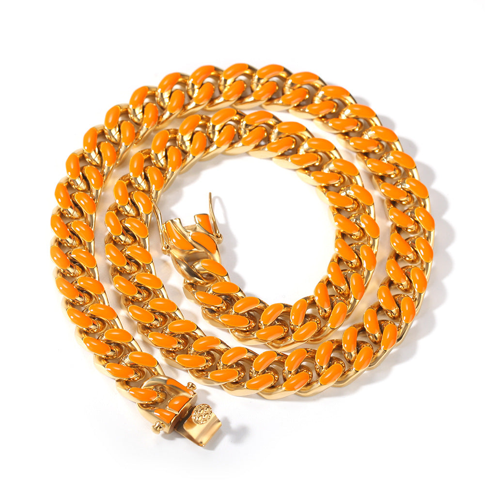 14mm Enamel cuban link necklace chain – Bijouterie Gonin