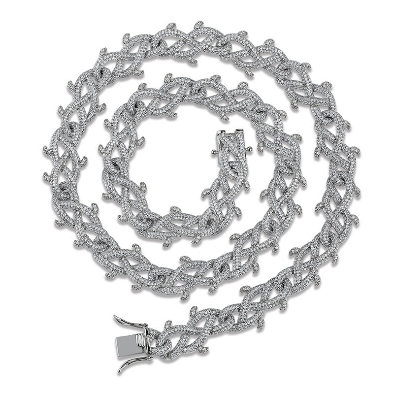 18mm Iced Barbed wire link necklace chain shopgld gold diamond