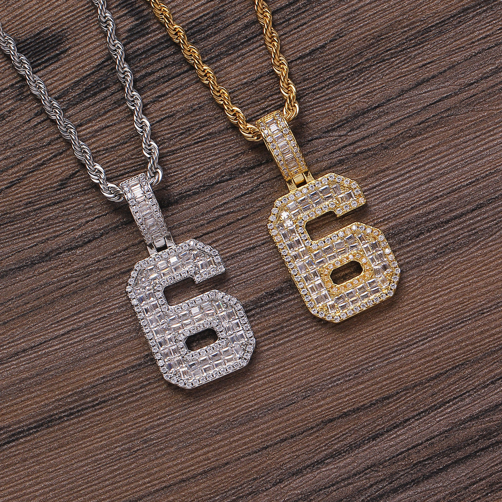 Custom number baguette pendant necklace chain dialmond fully iced instagram famous rapper jewelry hip hop top jewelers 