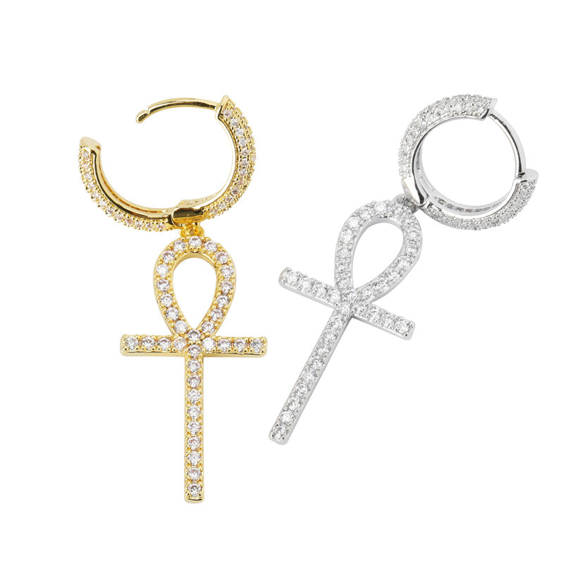 Dangling ankh hoop earrings fully iced diamond ifandco shopgld