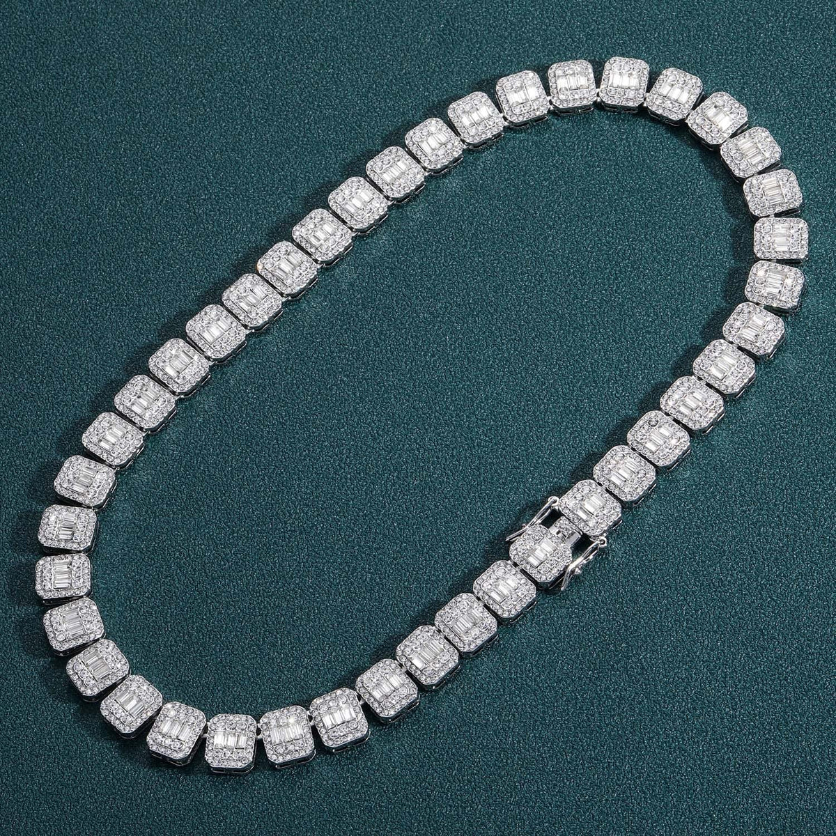 baguette diamond round stone tennis links bracelet necklace chain white gold yellow gold baller rappers nba fashion nova