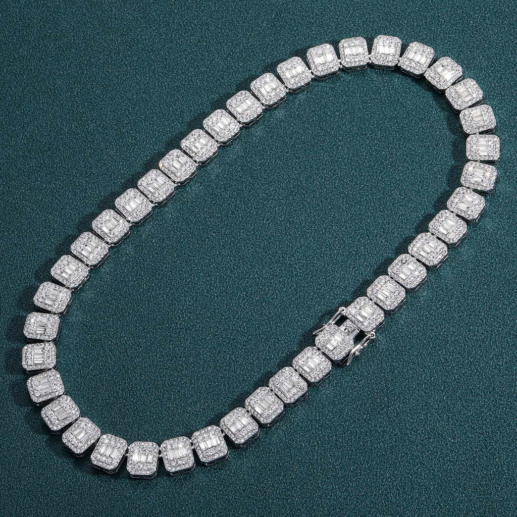 baguette diamond round stone tennis links bracelet necklace chain white gold yellow gold baller rappers nba fashion nova