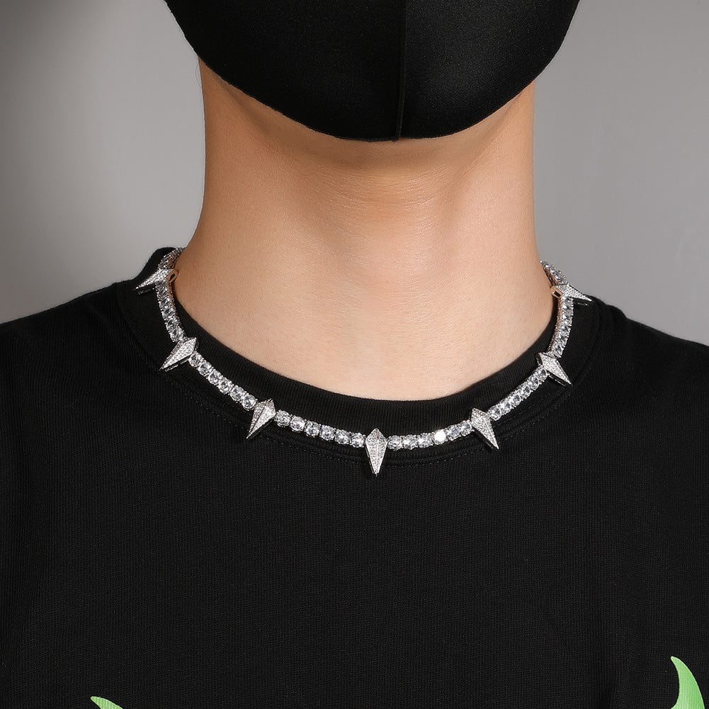 Black panther spike tennis link necklace chain short choker diamond jewelry hip hop jewelers custom diamond cosplay