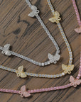 4mm tennis link with fully iced 3 butterflies short diamond necklace choker White Gold kylie jenner kardashians