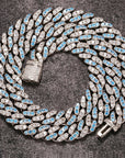 8mm cuban links necklace chain in white and blue diamonds