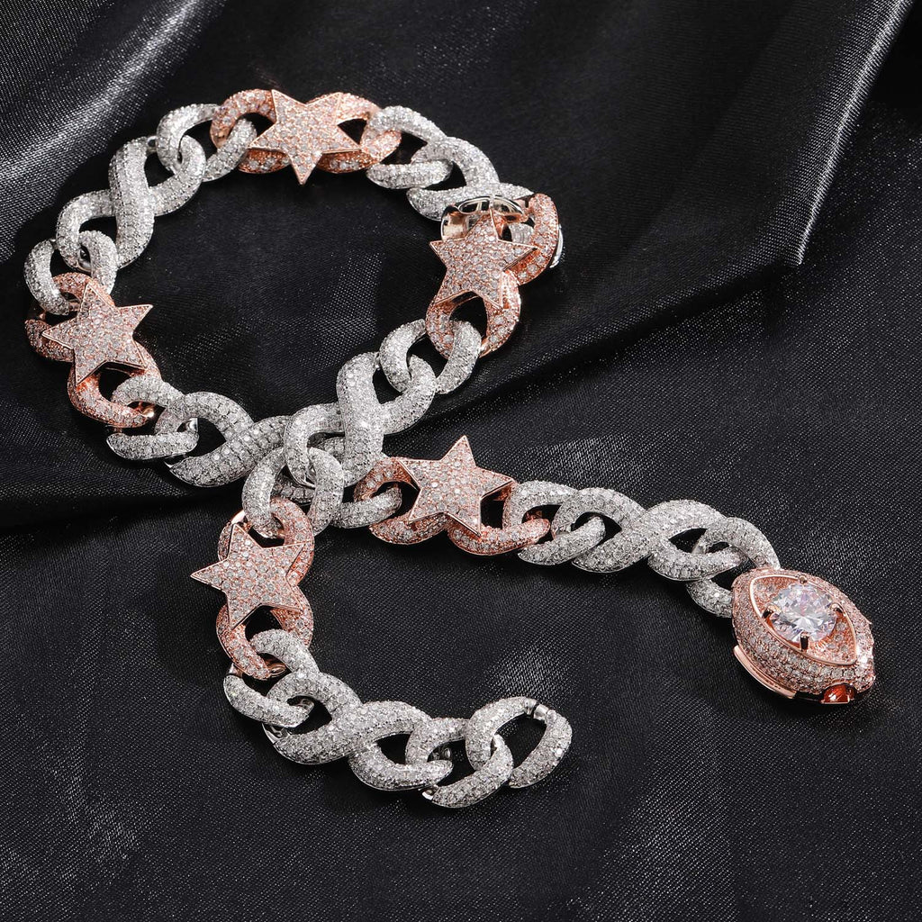 Custom fully iced diamond star interlaced cuban link short choker necklace rap artist jewelers jewelery bling travis scott ifandco