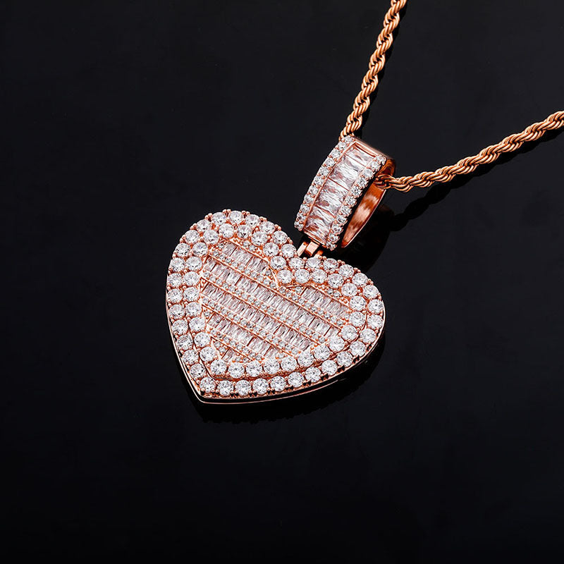 Custom memorial photo necklace chain heart locket baguette charm pendant diamond custom  shopgld