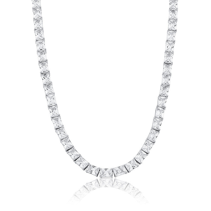 rectangle radiant cut diamond tennis link necklace chain diamond white gold travis rapper hip hop jewelery jewelers celebrity