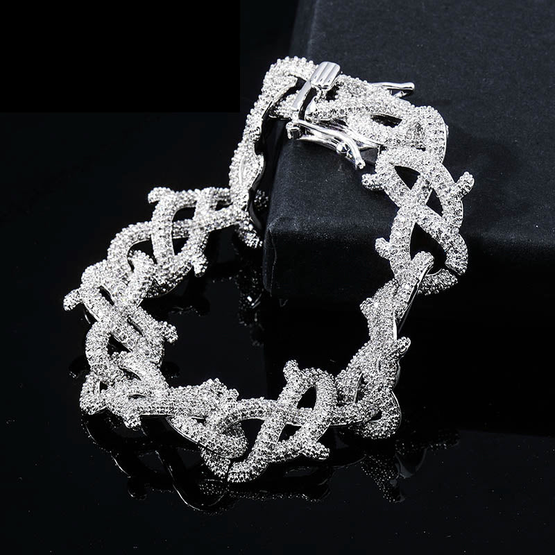 15mm Iced Barbed wire link bracelet chain shopgld gold diamond