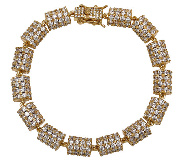 Fully iced Baguettes Cylinder Round Bracelet Yellow Gold diamonds