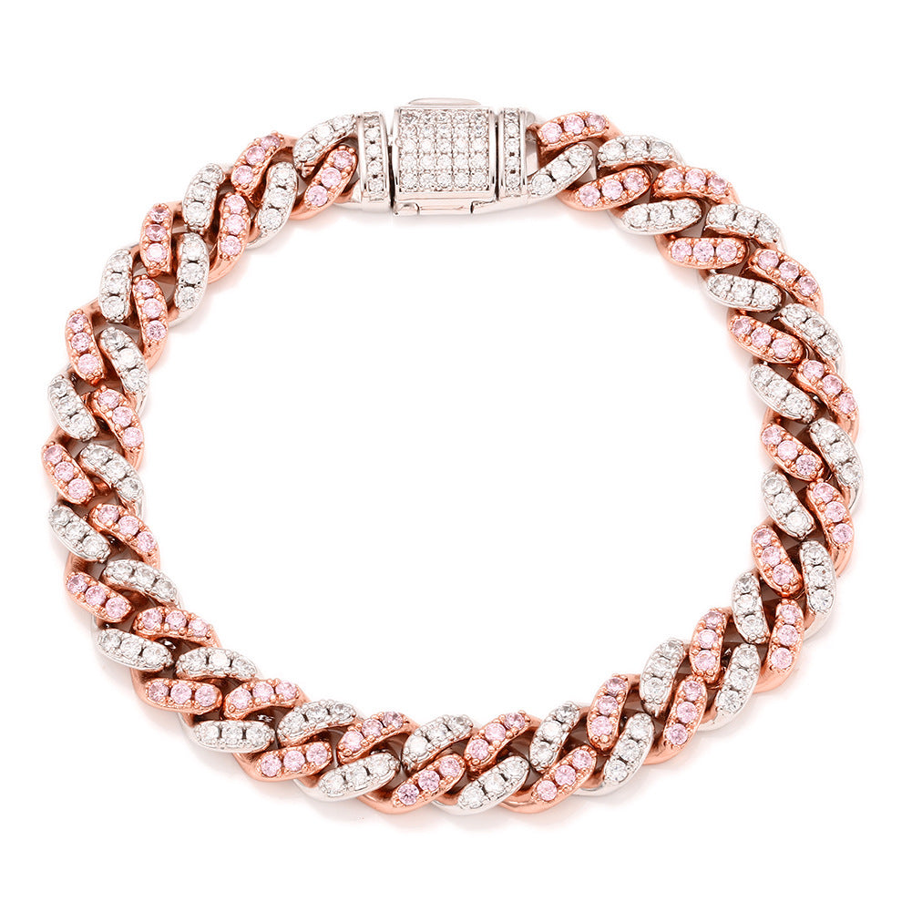 8mm cuban links necklace chain in white and pink diamonds