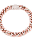 8mm cuban links necklace chain in white and pink diamonds