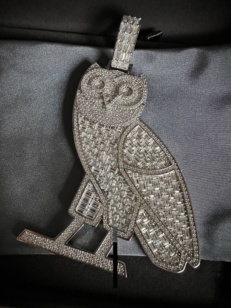 Iced Out OVO owl  pendant necklace with free matching chain included. As seen on Drake ifandco custom diamond necklace buy ovo merch drake concert