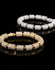 Fully iced Baguettes Cylinder Round Bracelet Yellow Gold diamonds