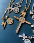 eyefunny smiling face thunder pendant necklace chain diamond jbalvin kim jones clot virgil offwhite