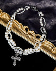 asaprocky migos custom chain solitaire halo diamonds  interlaced freshwater pearl links with cross barroco necklace chain