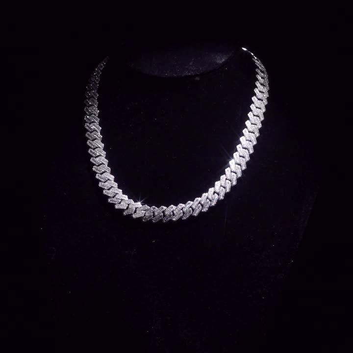 fully iced out 12mm curb cuban link necklace chain in baguette diamond White Gold shopgld