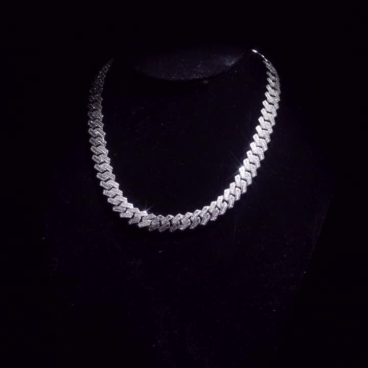 fully iced out 12mm curb cuban link necklace chain in baguette diamond White Gold shopgld