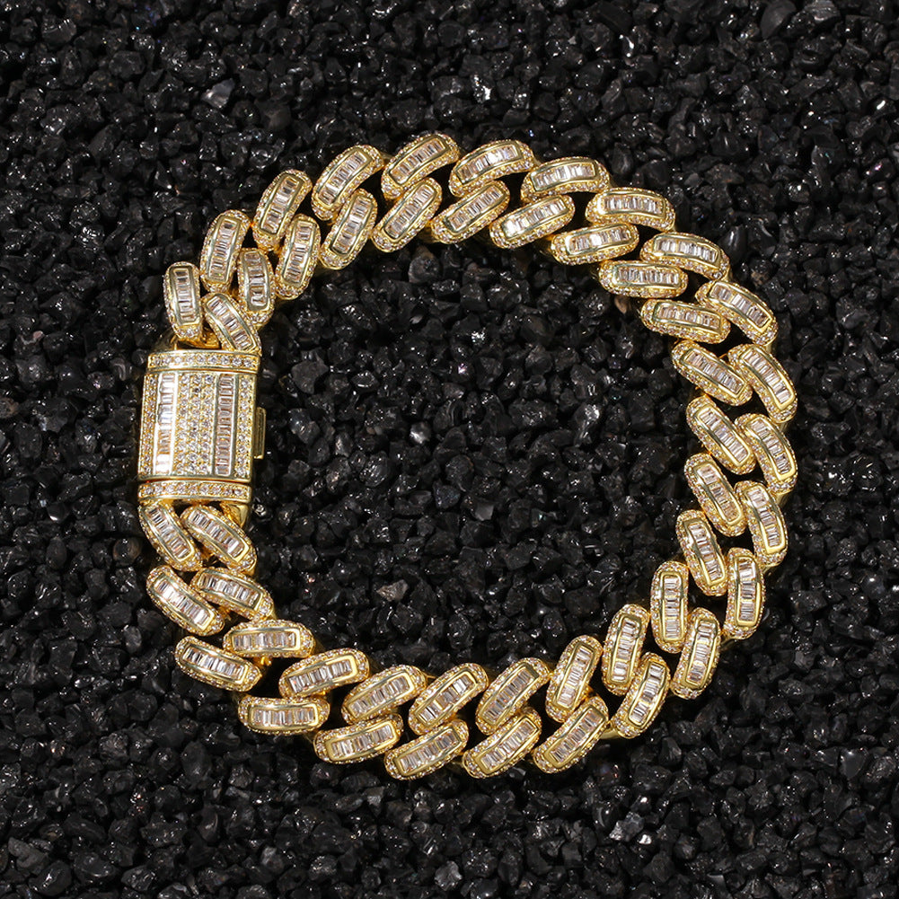 13mm baguette link necklace/bracelet chain custom clasp gold diamond hiphop jewelry