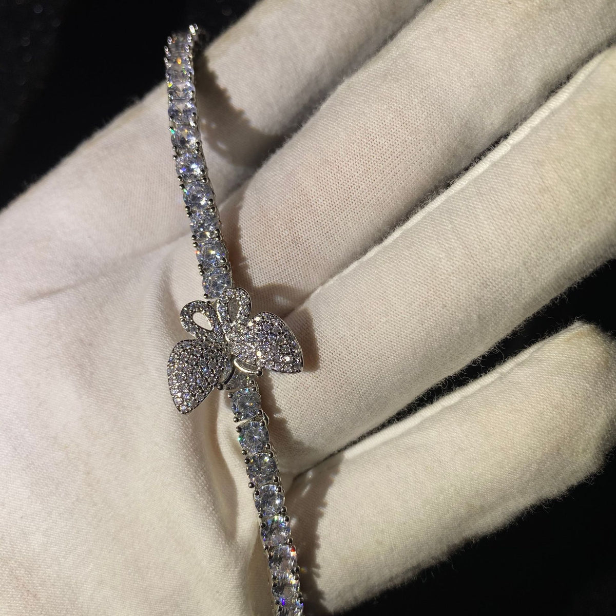 4mm tennis link with fully iced 3 butterflies short diamond necklace choker White Gold kylie jenner kardashians