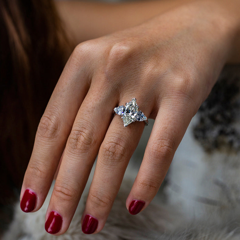 Three Stone Marquise Diamond tourmaline Engagement Rings kylie jenner ring travis scott