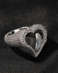 Fully iced hollow heart ring White Gold fashion nova shein coachella diamond ring hip hop jewelry rapper 