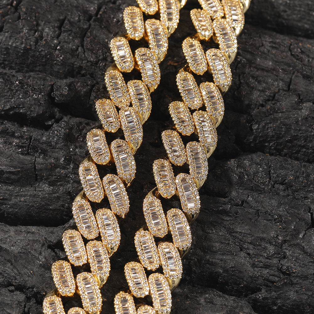 15mm cuban link necklace chain in baguette diamond White Gold Yellow Gold sterling silver hip hop jewelry cheap best quality custom made