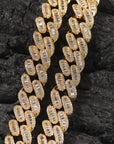 15mm cuban link necklace chain in baguette diamond White Gold Yellow Gold sterling silver hip hop jewelry cheap best quality custom made