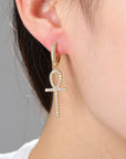 Dangling ankh hoop earrings fully iced diamond ifandco shopgld