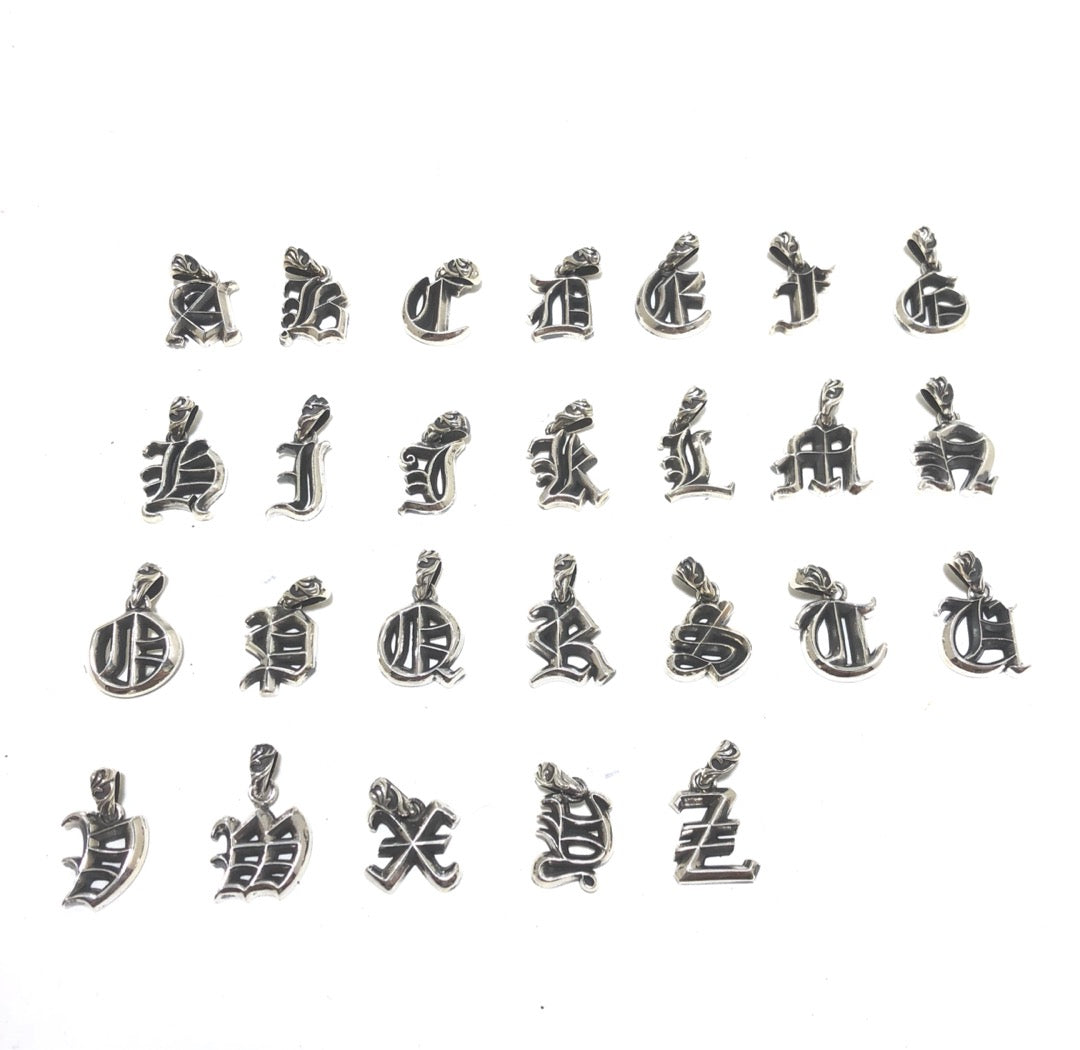 Custom Gothic font A-Z alphabet letter 925 silver