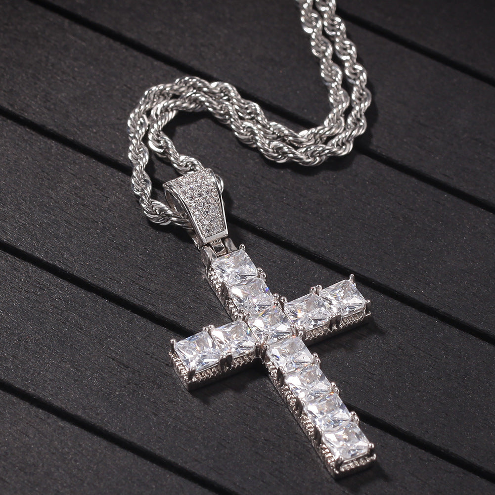 Princess cut cross pendant &amp; necklace with free matching chain playboi carti vlone 