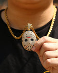 Jason mask Friday the 13th diamond fully iced pendant & necklace with free matching chain included.