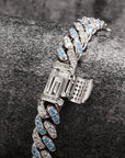 8mm cuban links necklace chain in white and blue diamonds
