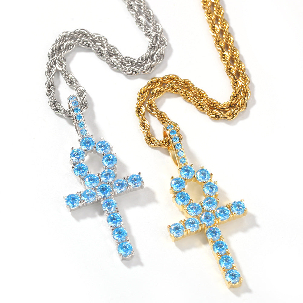 blue topaz Ankh pendant necklace chain diamond tyler the creator asap rocky playboi carti ben baller