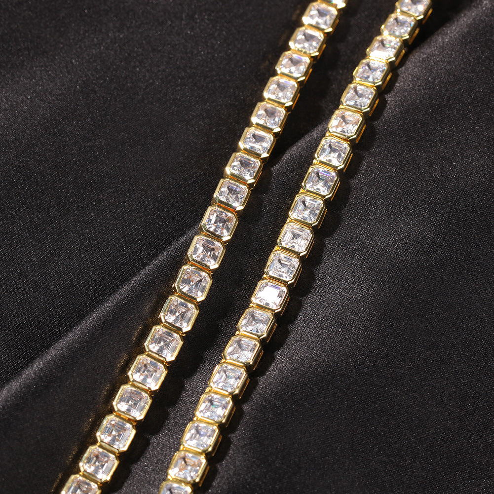 Emerald Cut Diamond Eternity Line Tennis Bracelet in white gold diamonds fine jewelery celebrity jewelers