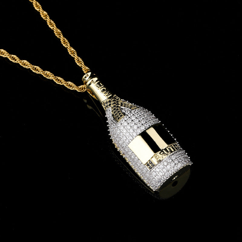 Fully iced diamond Moet &amp; Chandon Brut Imperial pendant necklace chain yellow gold rapper jewelry