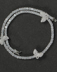 4mm tennis link with fully iced 3 butterflies short diamond necklace choker White Gold kylie jenner kardashians