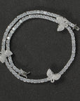4mm tennis link with fully iced 3 butterflies short diamond necklace choker White Gold kylie jenner kardashians