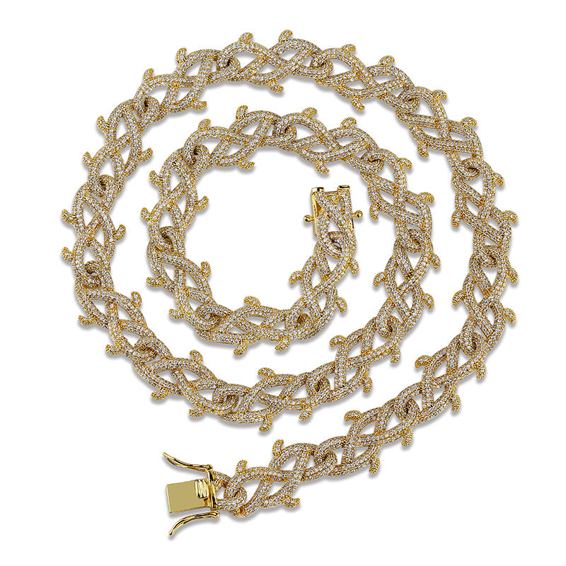 18mm Iced Barbed wire link necklace chain shopgld gold diamond