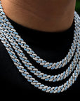 8mm cuban links necklace chain in white and blue diamonds