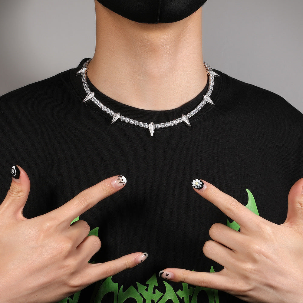 Black panther spike tennis link necklace chain short choker diamond jewelry hip hop jewelers custom diamond cosplay