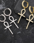 Dangling ankh hoop earrings fully iced diamond ifandco shopgld